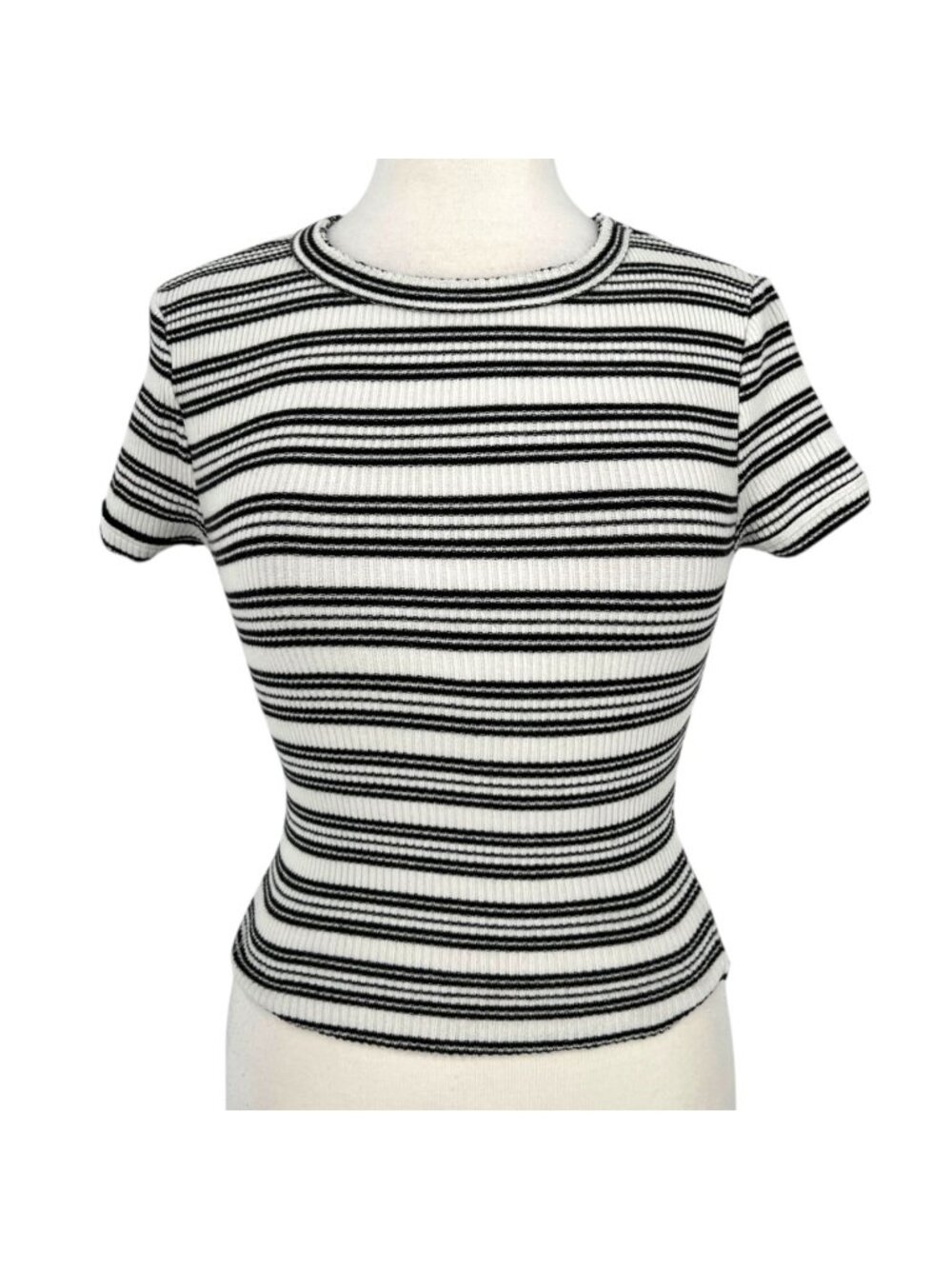 Urban Outfitters Striped Knit Short Sleeve Top Black White Size Small